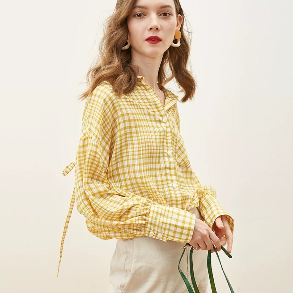 Summer yellow plaid shirt